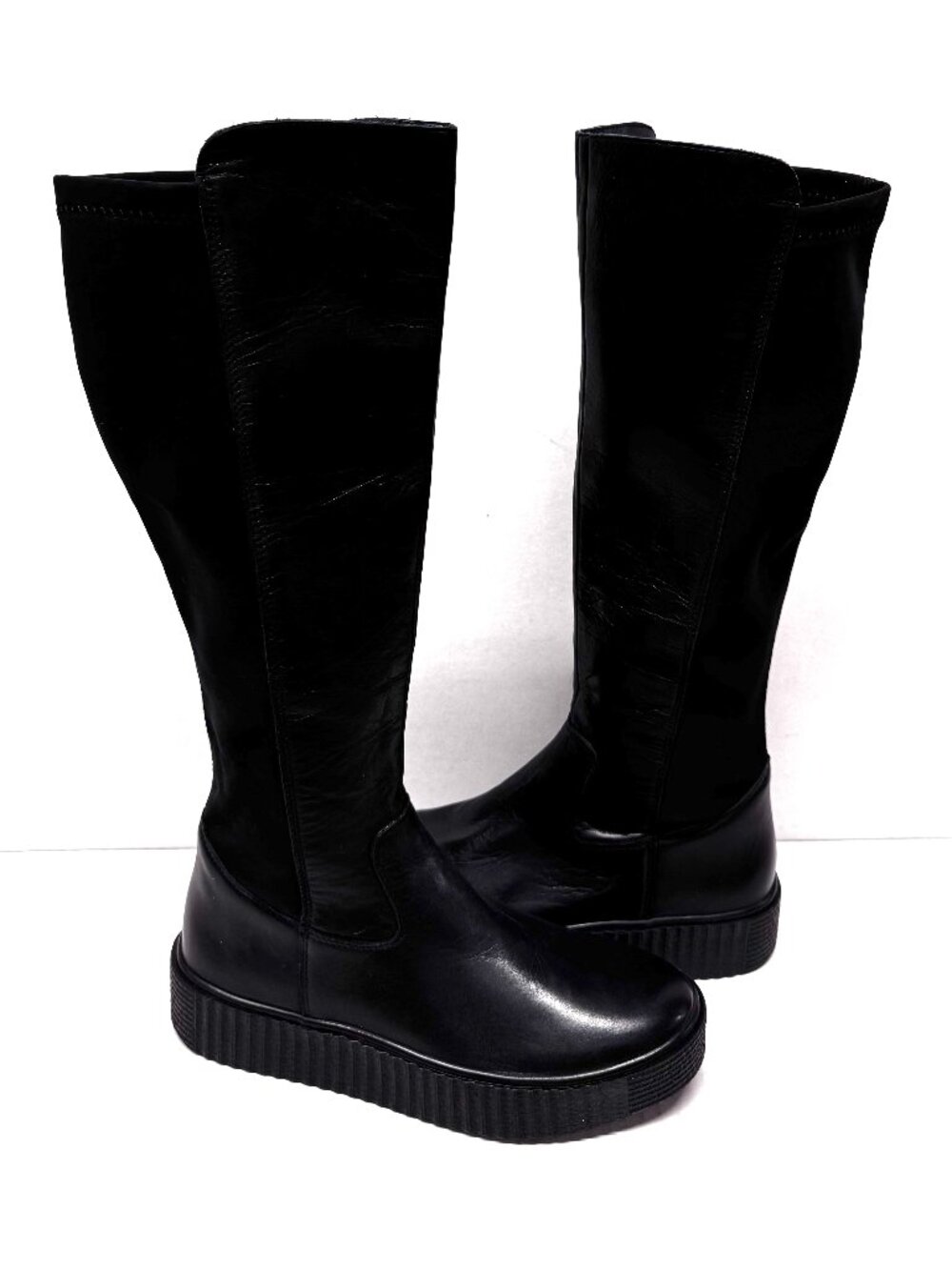 MIZ MOOZ PLATFORM TALL LEATHER BOOTS SIDE ZIP GORE 37EU / 7US BLACK NEW B 86